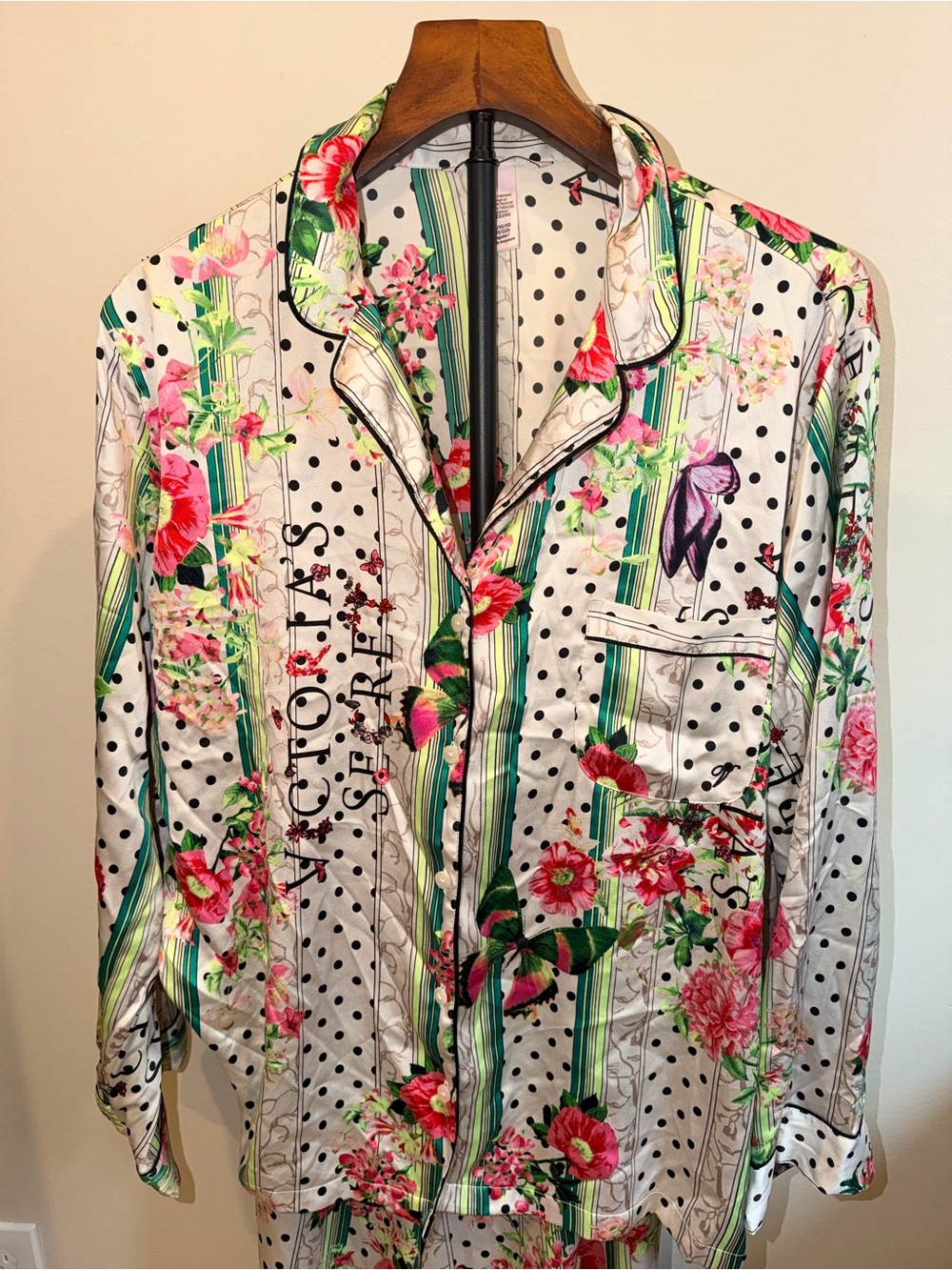 Victoria's Secret Floral Satin PJ Set XL Polka Dot Lounge Pajamas